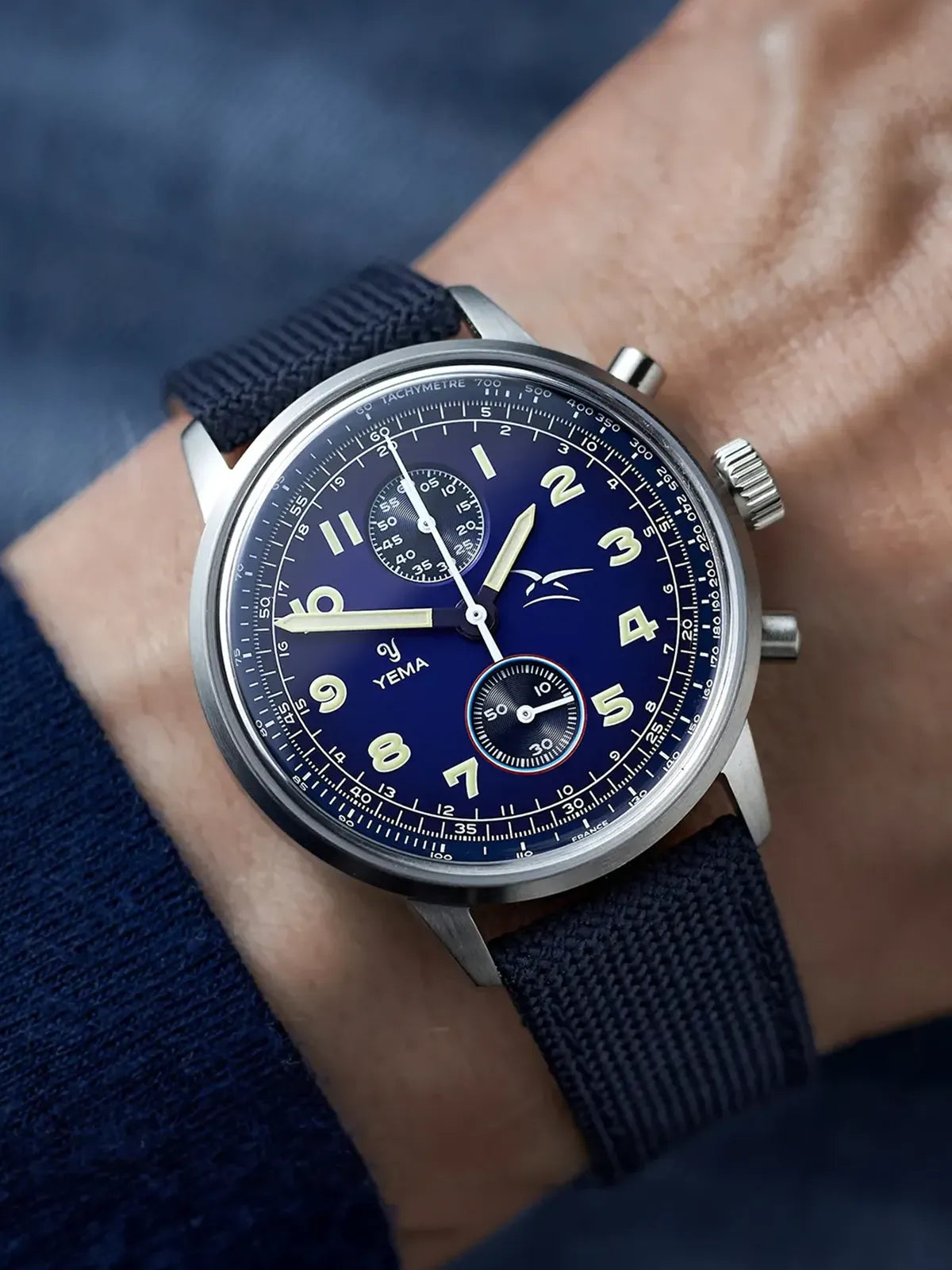 Montre Yema Flygraf Air Force - Chronographe Quartz-mécanique - Bleu - 40 Mm - Neuve Avec Boîte