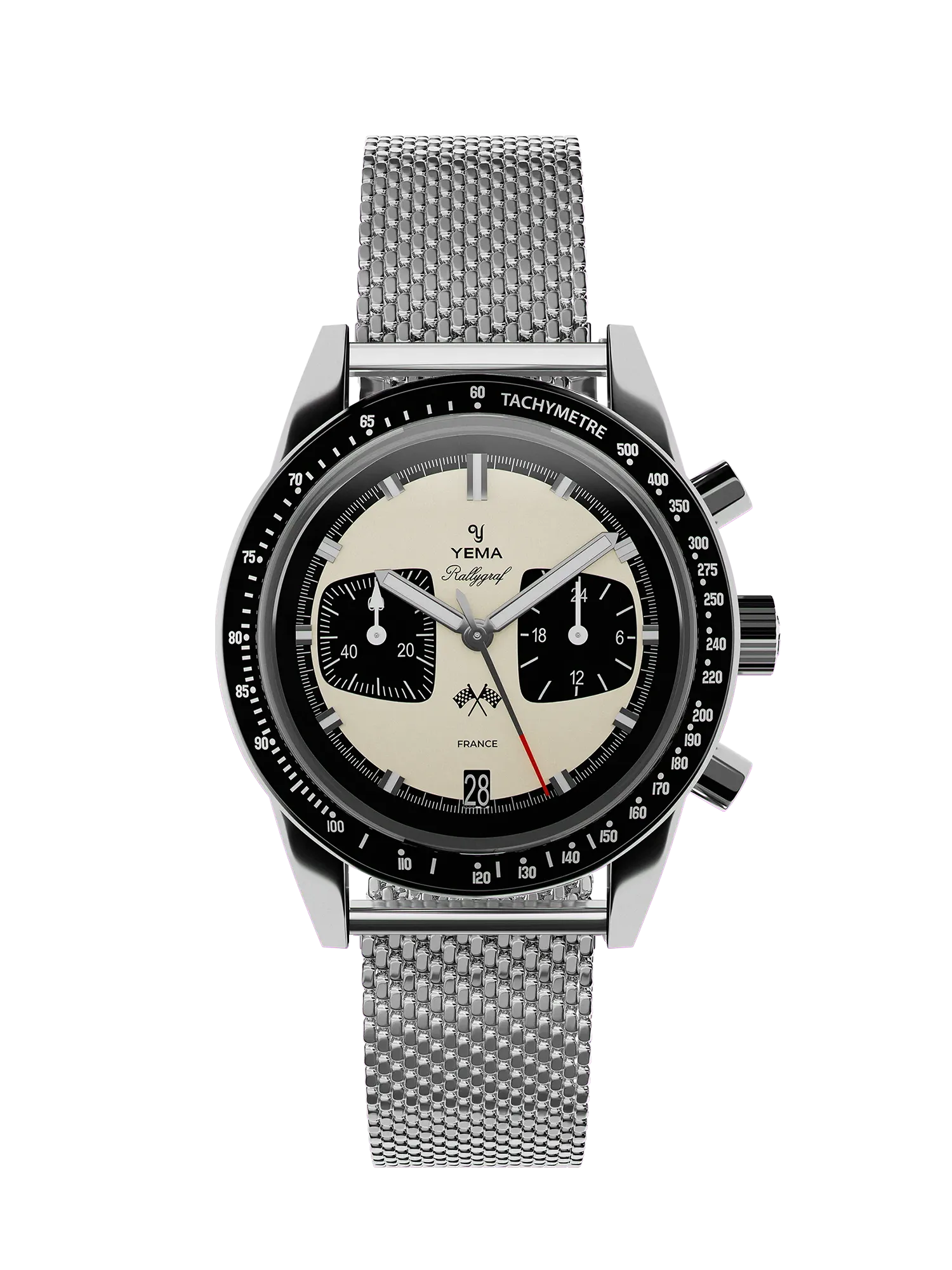 Rallygraf Meca-Quartz Panda 39mm Mesh-Armband aus Stahl