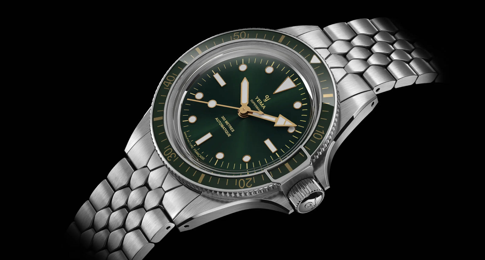 YEMA Superman Gilt CMM.10 Green med grøn safirlynette og klassisk Superman-design