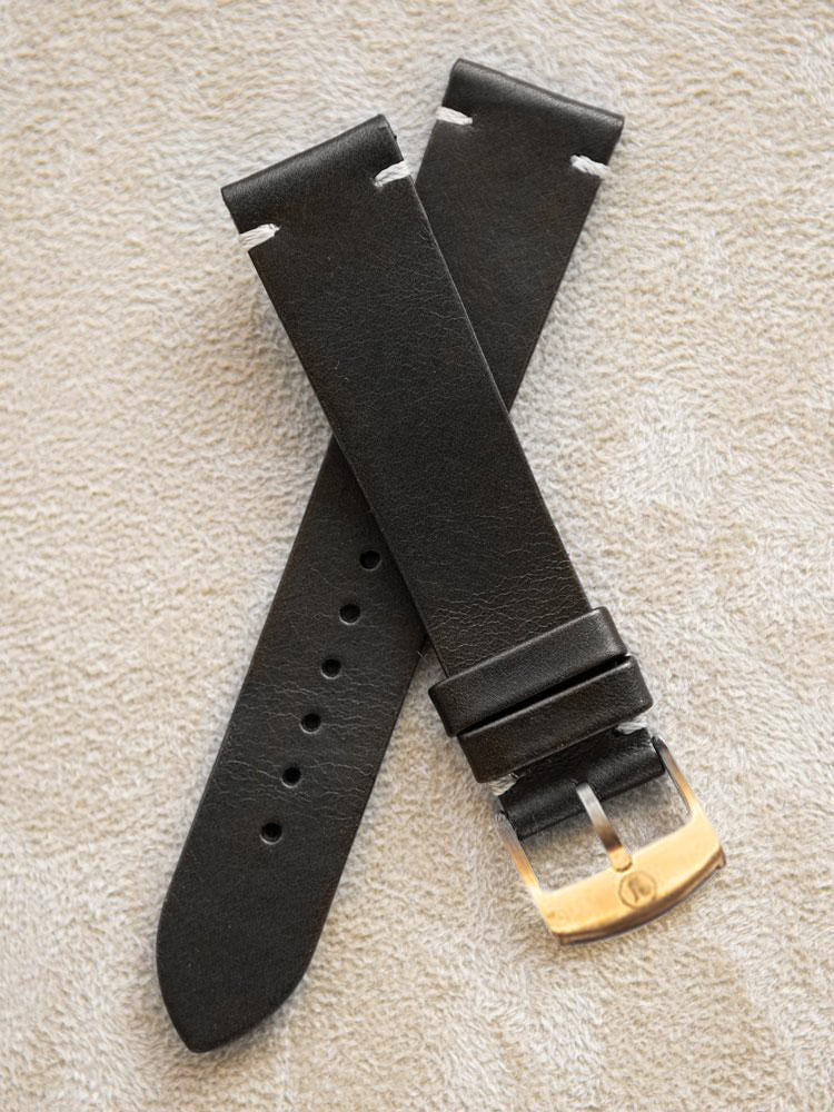 Black Leather Vintage Watch Band 20mm Bronze Buckle  ( 99 $)